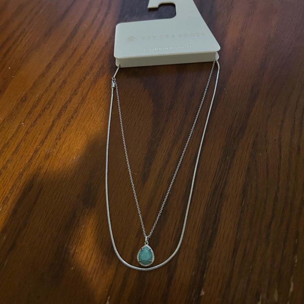 Kendra Scott Silver  multi stran Necklace with Amazonite Pendant NWT - Picture 4 of 6